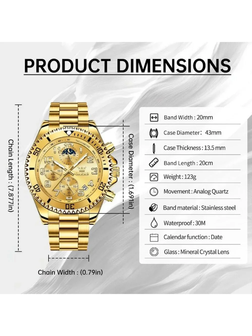 Luxury Waterproof Men's Watch - Big Face Stainless Steel Analog Dress Timepiece